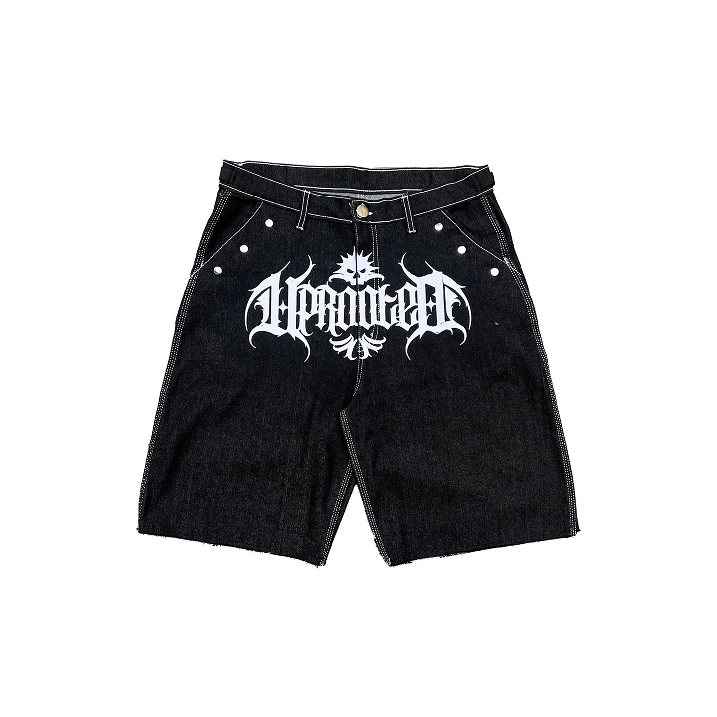 "HARD CUT DENIM JORTS" IN DENIM BLACK