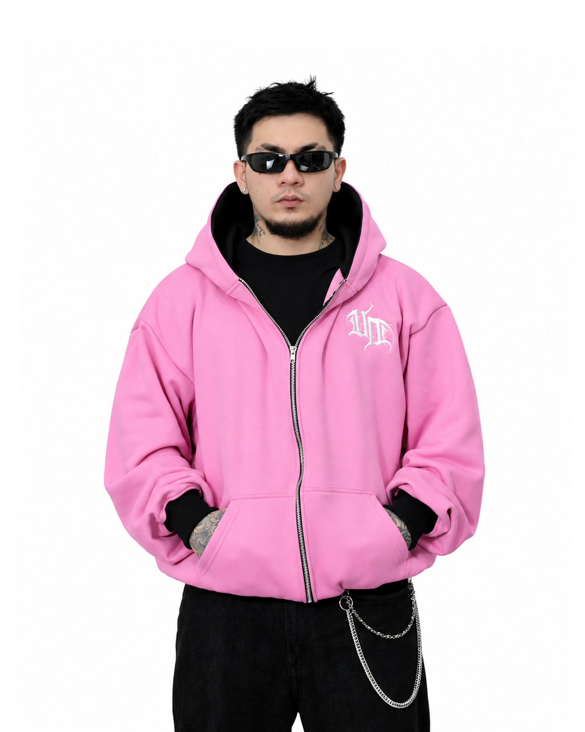 UPROOTED BLUSH CREEPER 450GSM HEAVYWEIGHT BOXY FULL ZIP HOODIE – OVERSIZED PINK COTTON FLEECE STREETWEAR JACKET