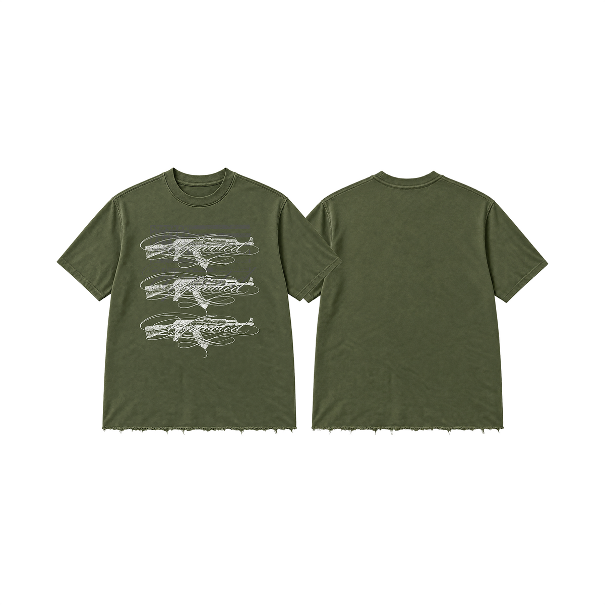 Uprooted "Outcast" Regular Fit Raw Hem Shirt Army