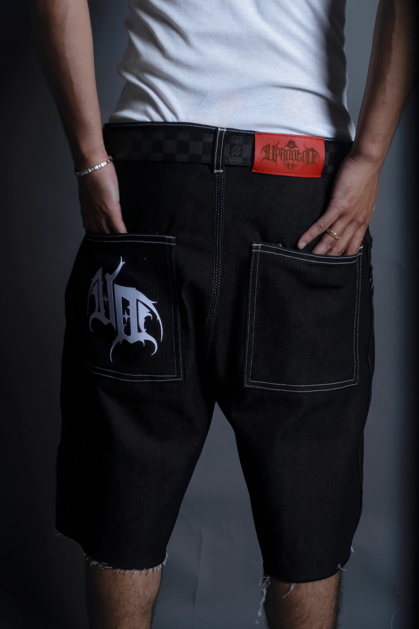 "HARD CUT DENIM JORTS" IN DENIM BLACK