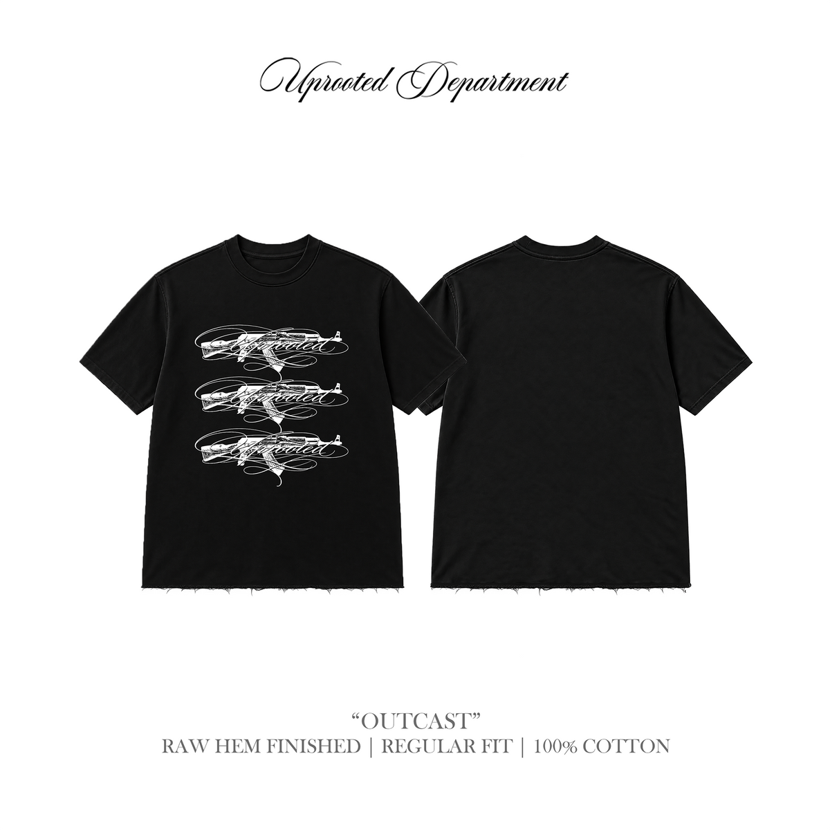 "Outcast" REGULAR FIT Premium Cotton Raw Hem T-Shirt
