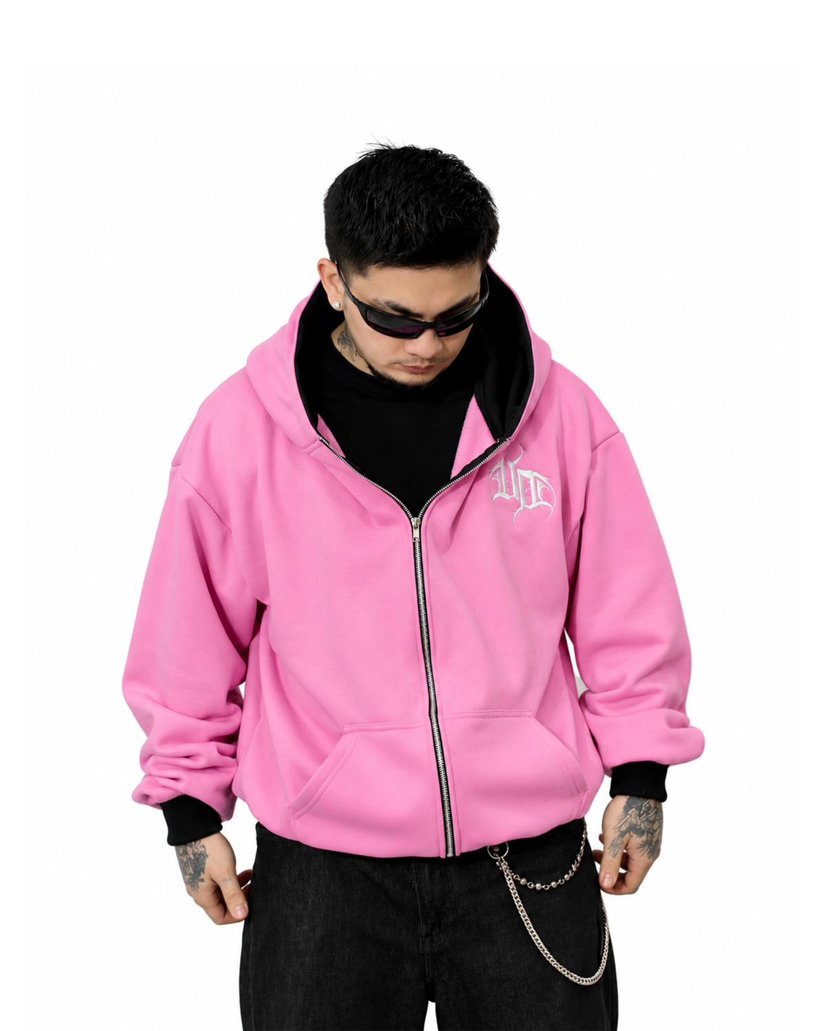 UPROOTED BLUSH CREEPER 450GSM HEAVYWEIGHT BOXY FULL ZIP HOODIE – OVERSIZED PINK COTTON FLEECE STREETWEAR JACKET