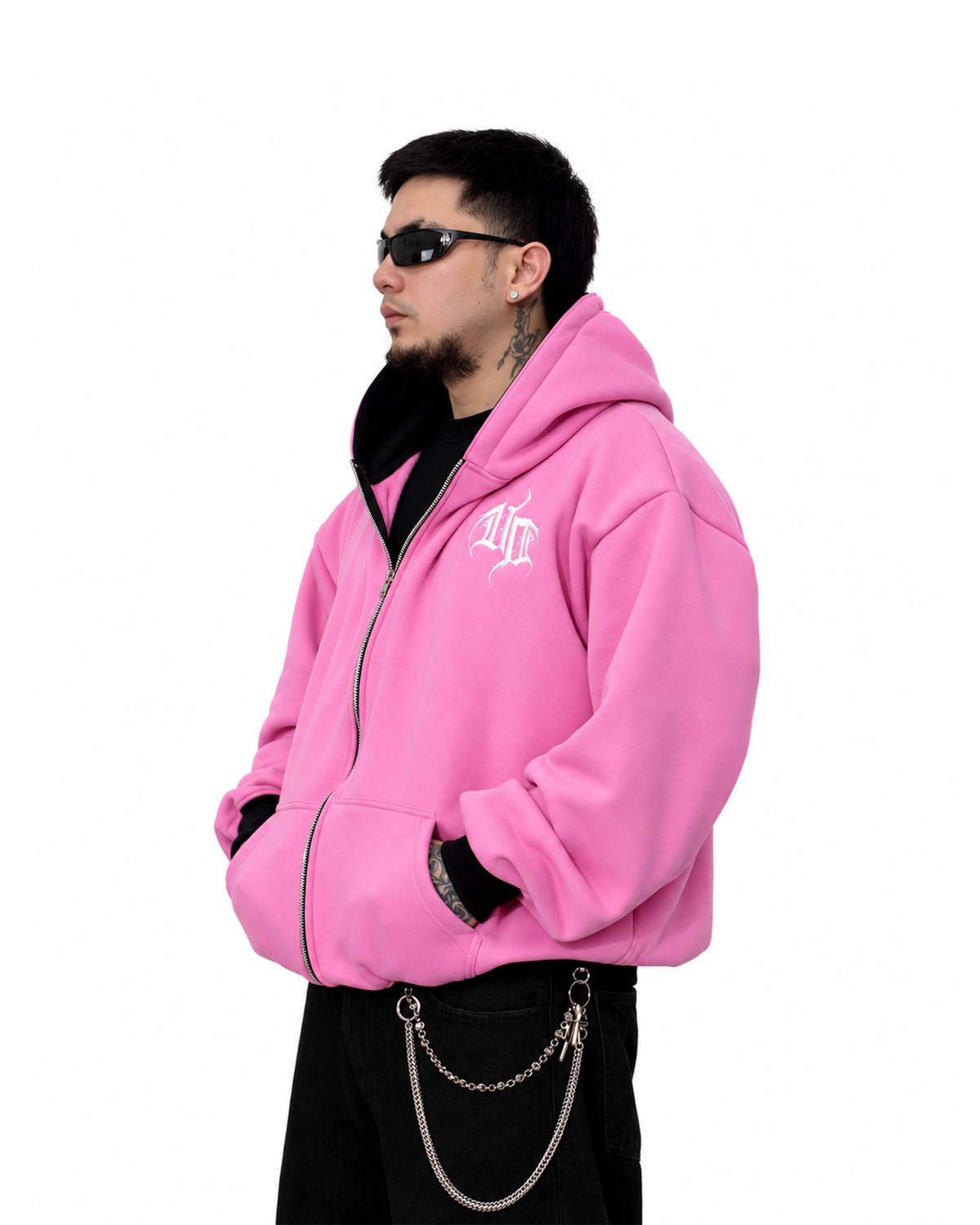 UPROOTED BLUSH CREEPER 450GSM HEAVYWEIGHT BOXY FULL ZIP HOODIE – OVERSIZED PINK COTTON FLEECE STREETWEAR JACKET