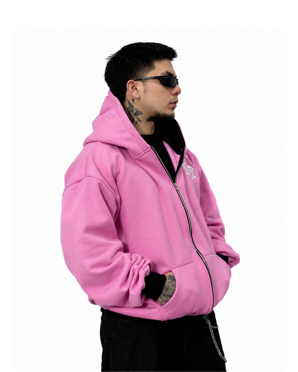 UPROOTED BLUSH CREEPER 450GSM HEAVYWEIGHT BOXY FULL ZIP HOODIE – OVERSIZED PINK COTTON FLEECE STREETWEAR JACKET