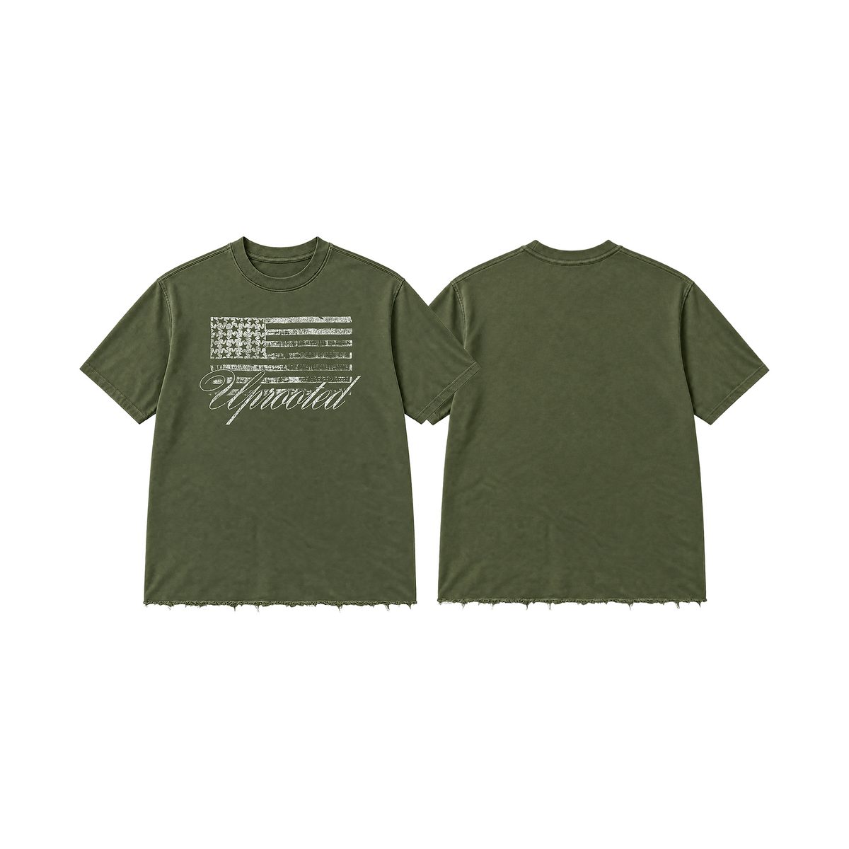 Uprooted "Lost Empire" Regular Fit Raw Hem Shirt Army
