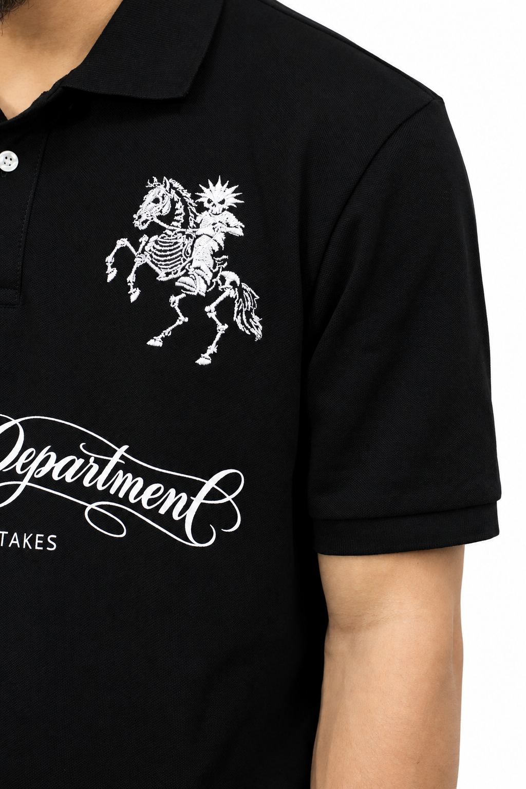 UPROOTOTED DEPARTMENT SOVEREIGN CREST UNISEX PIQUE POLO SHIRT – BLACK REGULAR FIT, EMBROIDERED LOGOS, 80% COMBED COTTON