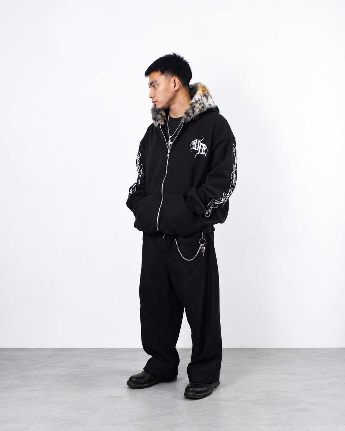 Uprooted "GOLDEN FANG" Fur Zip hoodie Oversized Fit