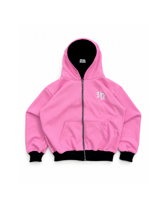 UPROOTED BLUSH CREEPER 450GSM HEAVYWEIGHT BOXY FULL ZIP HOODIE – OVERSIZED PINK COTTON FLEECE STREETWEAR JACKET