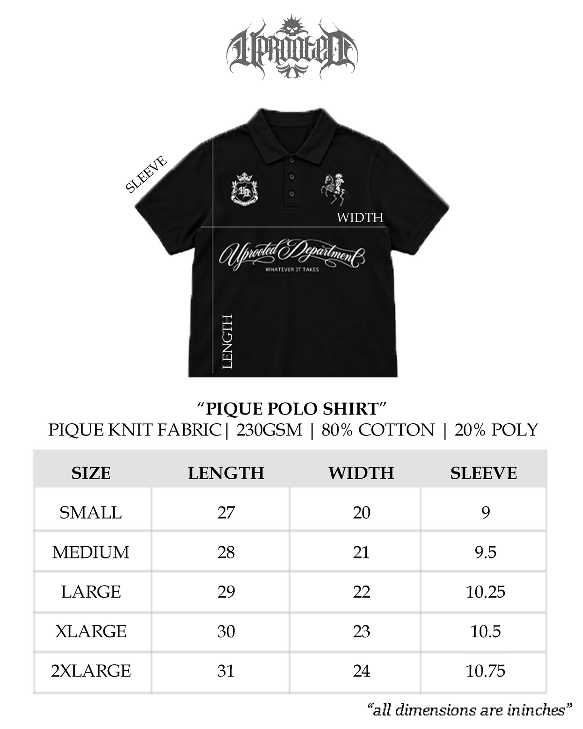 UPROOTOTED DEPARTMENT SOVEREIGN CREST UNISEX PIQUE POLO SHIRT – BLACK REGULAR FIT, EMBROIDERED LOGOS, 80% COMBED COTTON